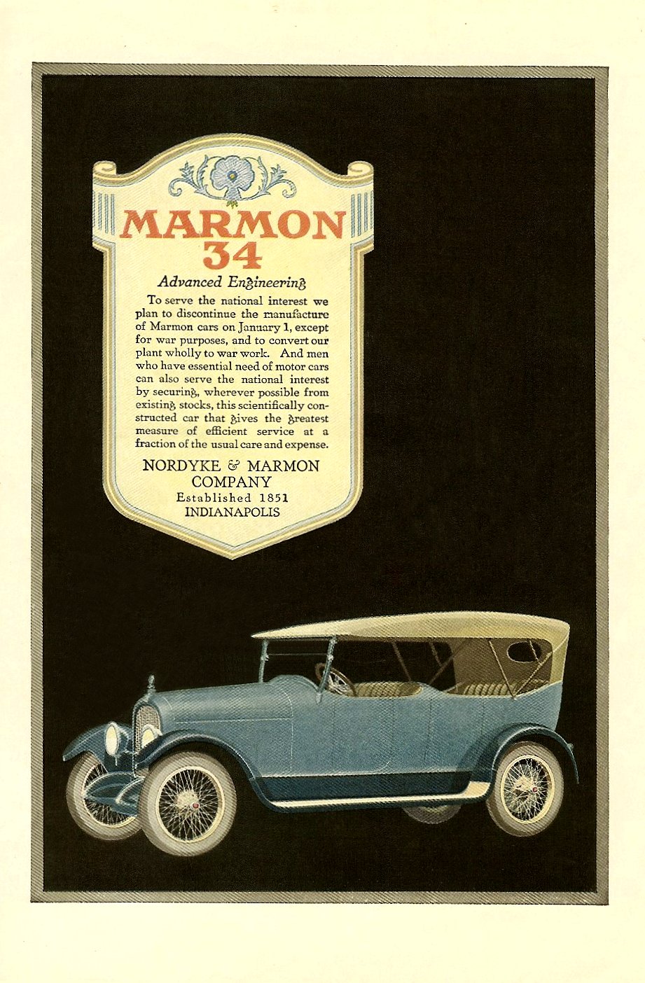 1919 Marmon Auto Advertising